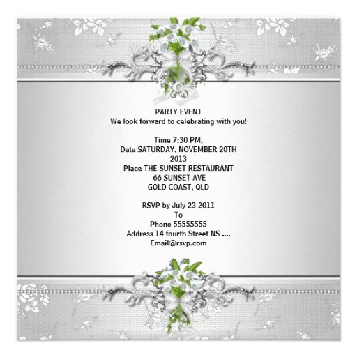 25th Anniversary Elegant Silver White Floral Personalized Announcements