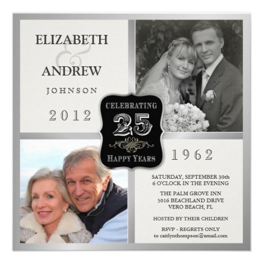 25th Anniversary Fancy Vintage 2 Photo Invitations (front side)