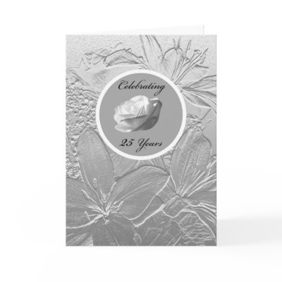 25th Anniversary Invitation -- Silver Flowers Greeting Cards by KathyHenis