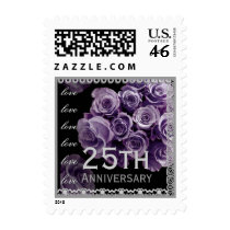 25th Anniversary LAVENDER PURPLE Roses SILVER Lace Postage Stamps