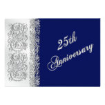 25th Anniversary Ornate Silver Scrolls with Navy Custom Invites