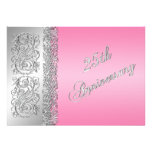 25th Anniversary Ornate Silver Scrolls with Pink Custom Invites