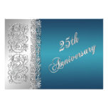 25th Anniversary Ornate Silver Scrolls with Teal Invite