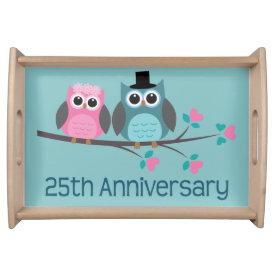 25th Anniversary Owl Couple Serving Tray