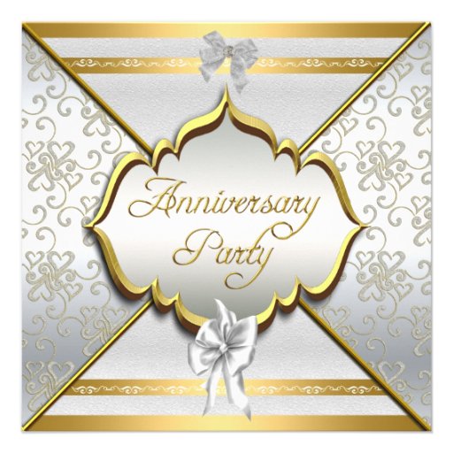 25th Anniversary Party Elegant White Silver Gold Personalized Invitation (front side)