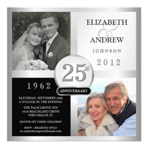 25th Anniversary Party Invitations - 2 Photos (front side)