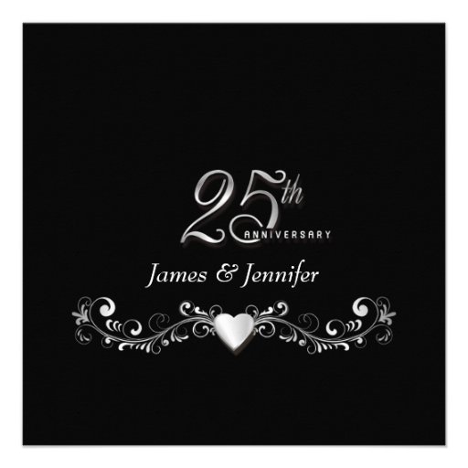 25th Anniversary Party Invitations  Silver Square