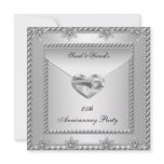 25th Anniversary Party Silver White Heart Jewel 4 Custom Invitations