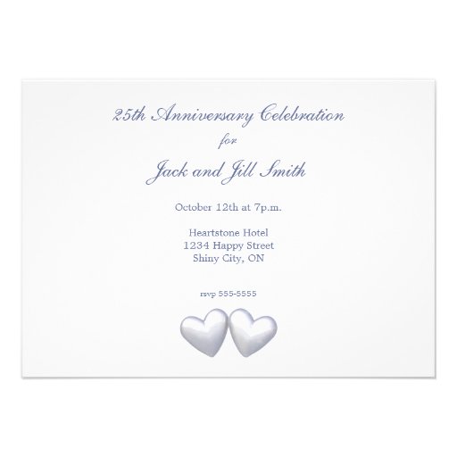 25th Anniversary Silver Hearts Invitation