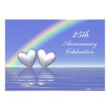25th Anniversary Silver Hearts Personalized Invitation