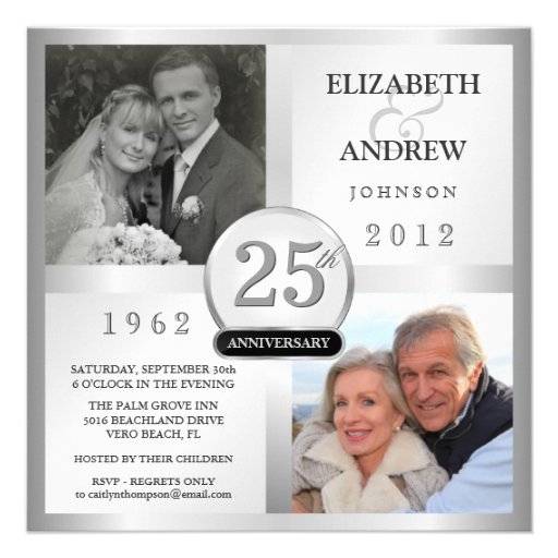25th Anniversary Silver Invitations with 2 Photos (front side)