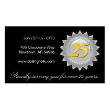 25th Anniversary Silver Seal Business Cards