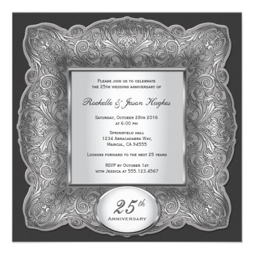 25th Anniversary Square Silver Invitation