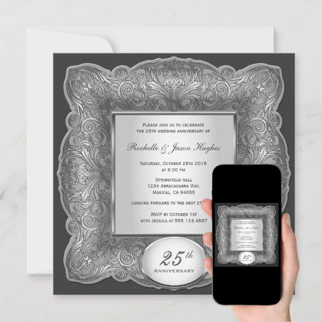 Th Anniversary Square Silver Invitation Zazzle