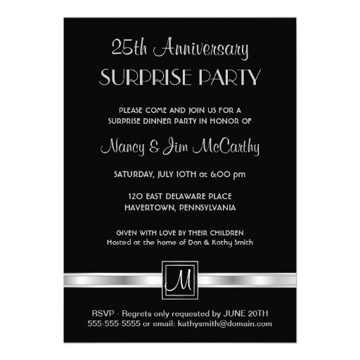 25th Anniversary Surprise Party Custom Invitations