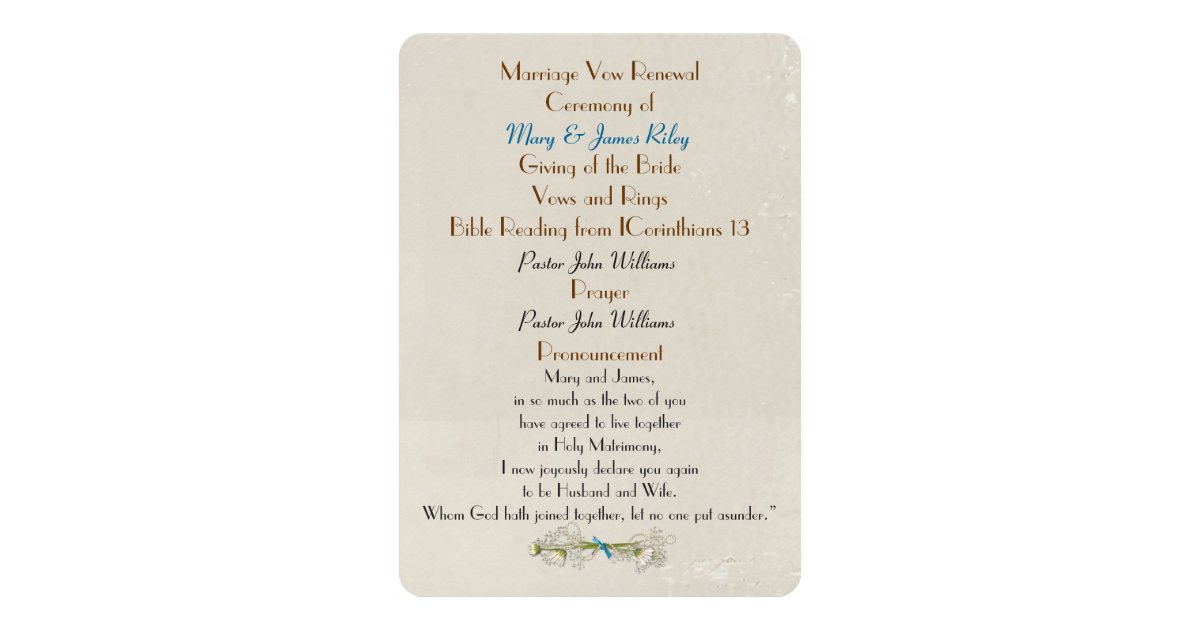 25th Anniversary Vow Renewal Wedding Program Card | Zazzle