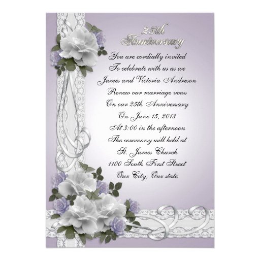25th Anniversary vow renewal white roses Invitations (front side)