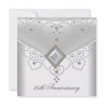 25th Anniversary White Silver Overlay Pearl Jewel Personalized Invite