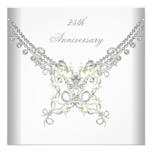 25th Anniversary White Silver Pearl Jewel Custom Invitation