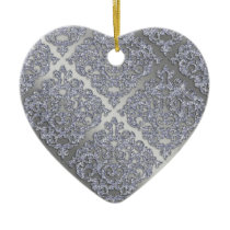 25th Anniversary Xmas Sparkle Silver Damask Christmas Ornament