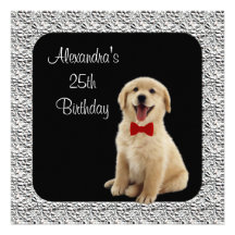 25th Birthday Golden Retriever & Silver Frame Personalized Invites