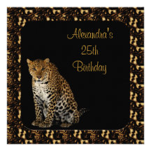 25th Birthday Leopard with Animal Print Frame Custom Announcements