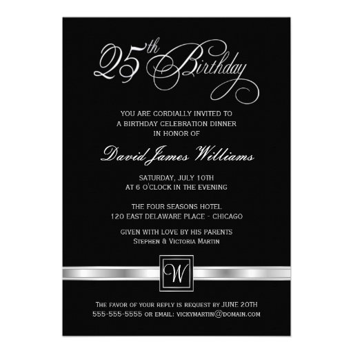 25th Birthday Party Invitations - Silver Monogram