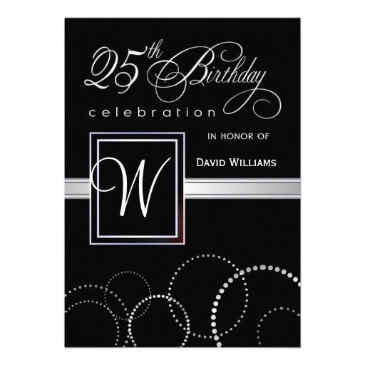25th Birthday Party Invitations - Silver Monogram