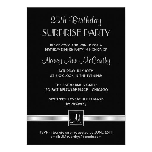 25th Birthday Surprise Party Custom Invitations