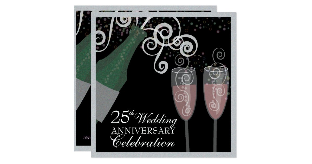 25th Silver Anniversary Bubbly Champagne Party Card Zazzle 