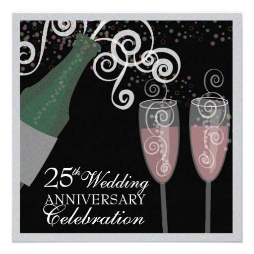 25th Silver Anniversary Bubbly Champagne Party Invite (front side)