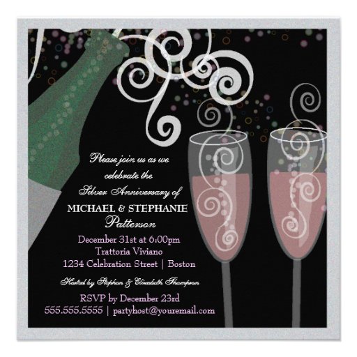 25th Silver Anniversary Bubbly Champagne Party Invite