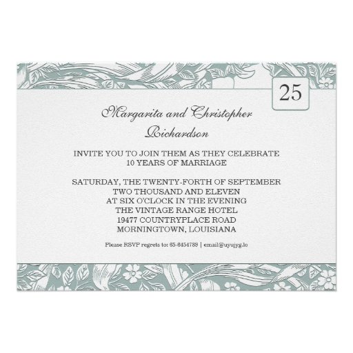 25th silver anniversary floral invitations