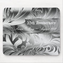 25th Silver Anniversary Gift Leaf Swirl Floral Mouse Pads
