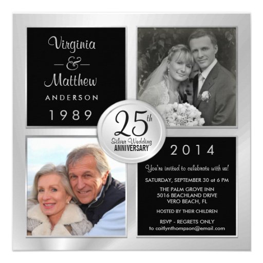 25th Silver Anniversary with Past & Present Photos Custom Invitation (front side)