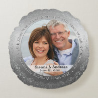 25th Silver Wedding with a photo Round Pillow