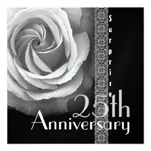 25th SURPRISE Anniversary Invitation - SILVER Rose (front side)