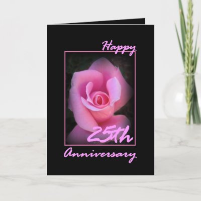25th Wedding Anniversary Card with Pink Rosebud by JaclinArt