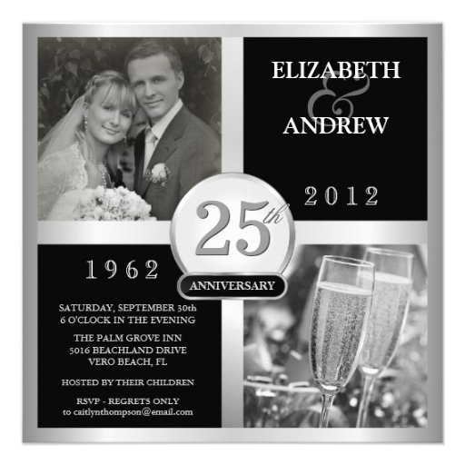 25th Wedding Anniversary Elegant Photo Invitations (front side)