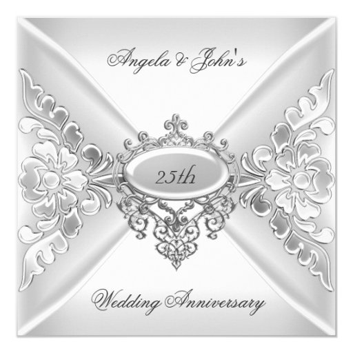 25th Wedding Anniversary Elegant Silver White Card Zazzle