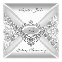 25th Wedding Anniversary Elegant Silver White Invites