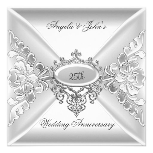 25th Wedding Anniversary Elegant Silver White Invites (front side)