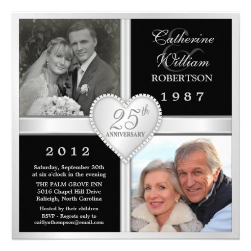 25th Wedding Anniversary Hearts Photo Invitations (front side)