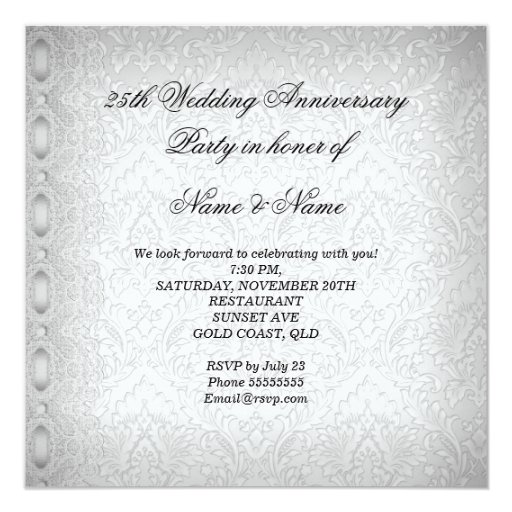 25th Wedding Anniversary Party Lace Pearl White Personalized Invitation