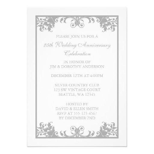 25th Wedding Anniversary Silver Flourish Scroll Personalized Announcement