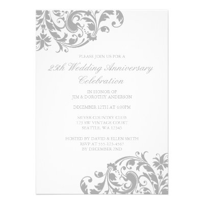 25th Wedding Anniversary Silver Swirl Flourish Announcements