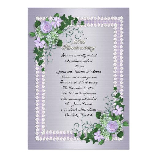 25th Wedding anniversary vow renewal Lavender Invitations (front side)