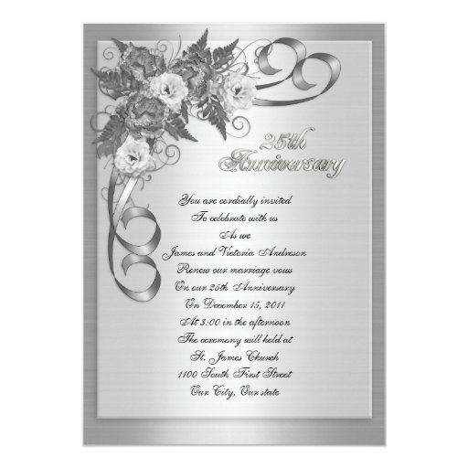 25th Wedding anniversary vow renewal White roses Card Zazzle