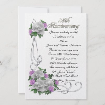 25th Wedding anniversary vow renewal White roses Personalized Invitation by
