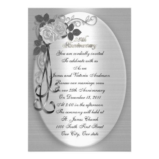 25th Wedding anniversary vow renewal White roses Custom Invites (front side)
